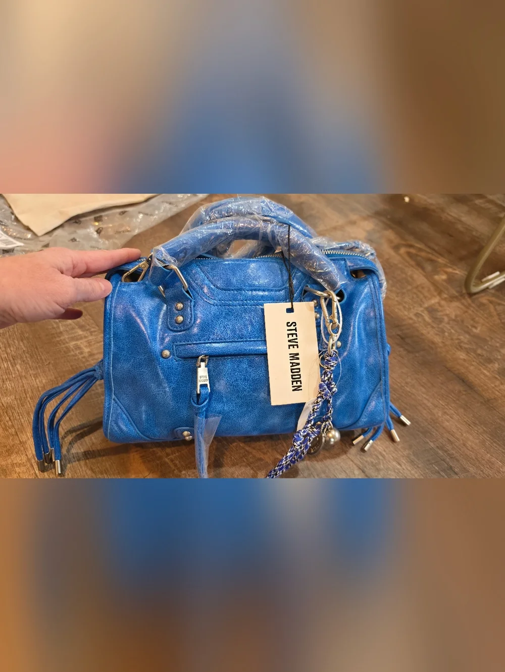 Steve Madden Blue Leather Satchel Bag - Picture 1 of 12
